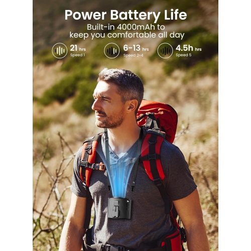 Portable Waist Fan,5-Speed Strong Airflow Personal Cooling Clip Fan,LED Wearable Belt Fan for Outdoor Travel Use