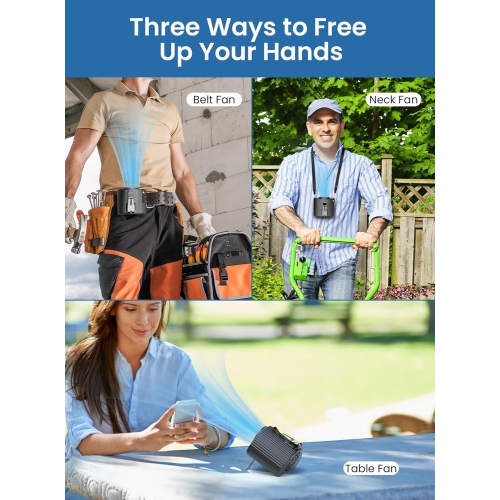 Portable Waist Fan,5-Speed Strong Airflow Personal Cooling Clip Fan,LED Wearable Belt Fan for Outdoor Travel Use