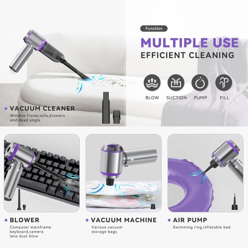 Aspirateur pour l'auto, Mini aspirateur portatif, Puissant aspirateur rechargeable sans fil pour l'auto, la maison, le bureau