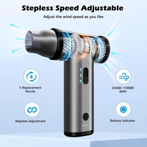 Compressed Air Duster,Cordless Electric Air Blower with Stepless Speed,Portable Handheld Blower for Computer Keyboards Car Cleaning