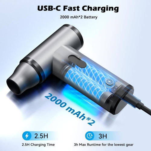 Compressed Air Duster,Cordless Electric Air Blower with Stepless Speed,Portable Handheld Blower for Computer Keyboards Car Cleaning