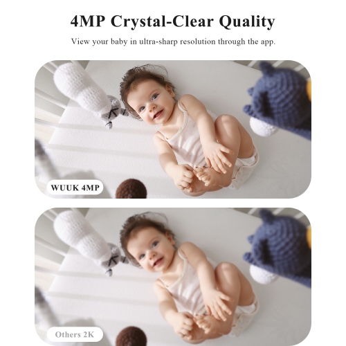 WUUK 4MP Video Baby Monitor, 5.5-Inch Display, 360° Camera, AI Face/Rollover Detection, Night Vision, App Control, 3700mAh Battery, Sound/Motion