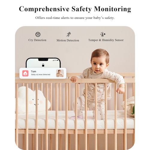 WUUK 4MP Video Baby Monitor, 5.5-Inch Display, 360° Camera, AI Face/Rollover Detection, Night Vision, App Control, 3700mAh Battery, Sound/Motion