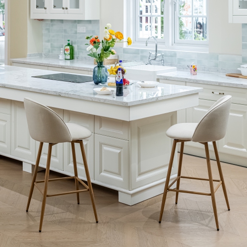 Homy Casa Contemporary Swivel Kitchen & Dining Room Stool Set, 2-Pack, Beige Fabric