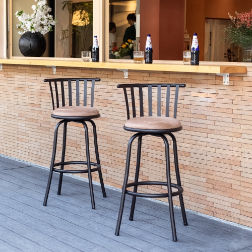 Homy Casa Swivel Bar Stool Set of 2, Switch Between 24" and 29" Comfortable Padded Seats Stylish Metal Frame for Kitchen Dining Home Bar, Brown