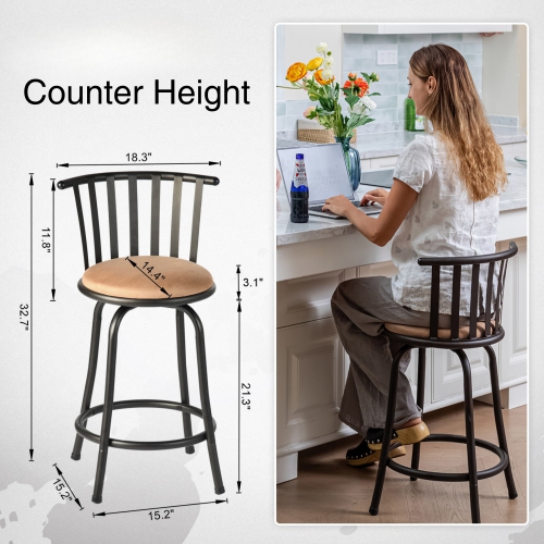 Homy Casa Swivel Bar Stool Set of 2, Switch Between 24" and 29" Comfortable Padded Seats Stylish Metal Frame for Kitchen Dining Home Bar, Brown
