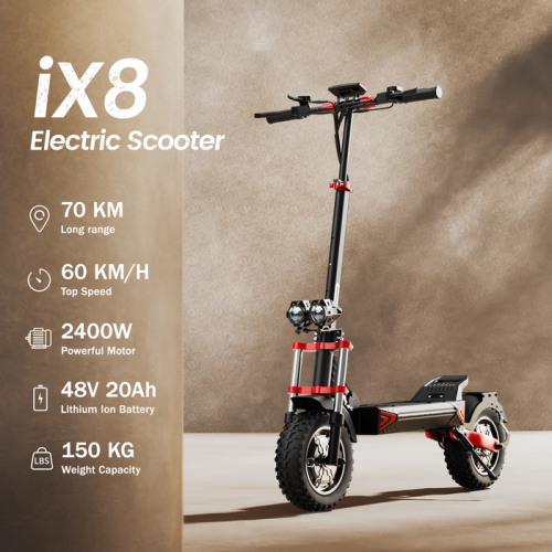 iScooter ix8 Folding Electric Scooter(2400W Motor/70KM Range/ 61KM/H Top Speed/12"Off - Road Solid Tires/Dual front & rear suspension/APP Controller)