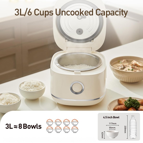 Joydeem Stainless Steel Rice Cooker, Uncoated Non-stick 316L Stainless Steel Inner Pot Rice Cookers, 6 Cup Uncooked, 3L, DFB-D300