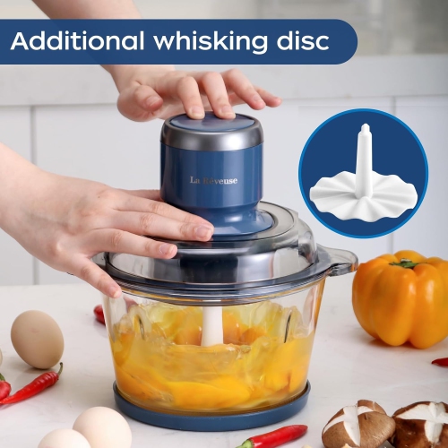 La Reveuse 7-Cup Food Processor, 300W Electric Chopper with Glass Bowl & 4 Bi-Level Blades