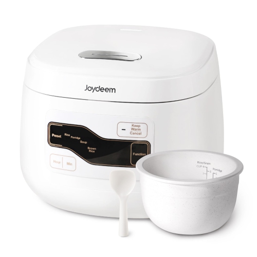 JOYDEEM  Ceramic Rice Cooker Fd20S-W, 3 Cups Uncooked Rice Cookers With Pure Ceramic Inner Pot, 24H Dealy Start, 2L In White