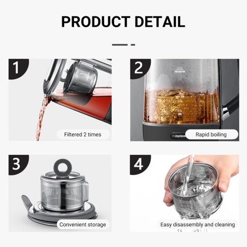 Théière chaude de Joydeem, bouilloire électrique en verre avec infuseur à thé à élévation automatique et contrôle de la température, 1,7&nbsp;L,