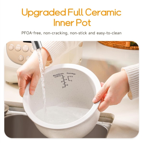 Joydeem Ceramic Rice Cooker, 6 Cups Uncooked Rice Cookers with Pure Ceramic Inner Pot, Healthy & PFOA Free, 3L, DFB-C300