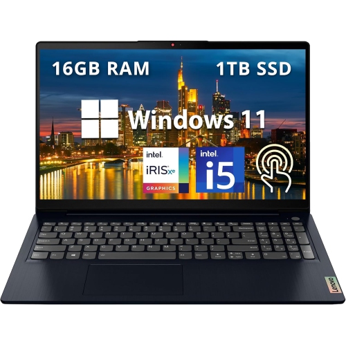 Refurbished - Lenovo IdeaPad 3i 15.6" FHD Touchscreen Laptop, Intel i5-1155G7, 1TB PCIe SSD, 16GB RAM, Intel Iris Xe Graphics, Webcam, Dolby Audio,