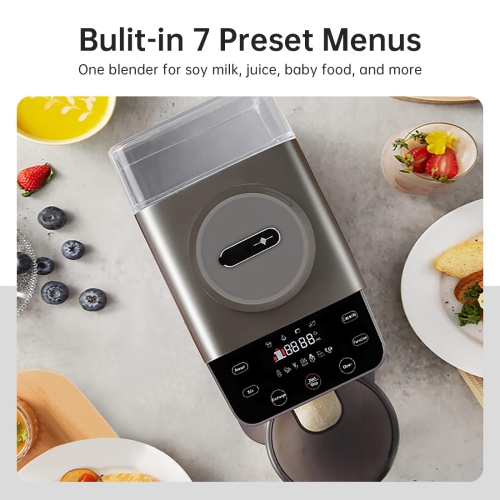 Joydeem Automatic Soymilk Maker Machine, Hot Cooking Blender for Soymilk, Nutmilk, Paste, Baby Food and Juice, 300-600ml Adjustable Capacity, Gray,