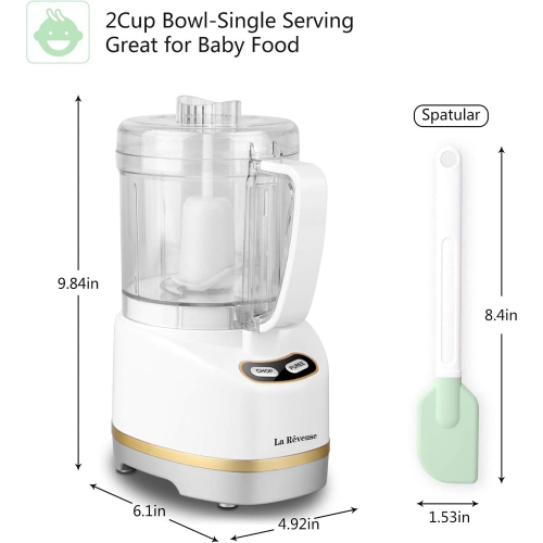 La Reveuse Mini Food Processor, 200W, 2-Cup Bowl for Chopping, Grinding & Pureeing, Metallic Grey