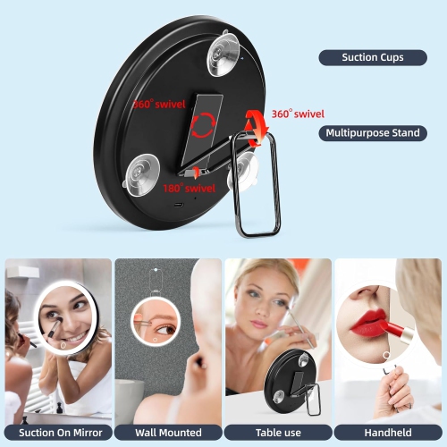 30x Magnifying Mirror with Light,Large 6" Rechargeable Magnifying Makeup Mirror,Travel Mirror with Stand,Magnifying Makeup Mirror 30X Magnification