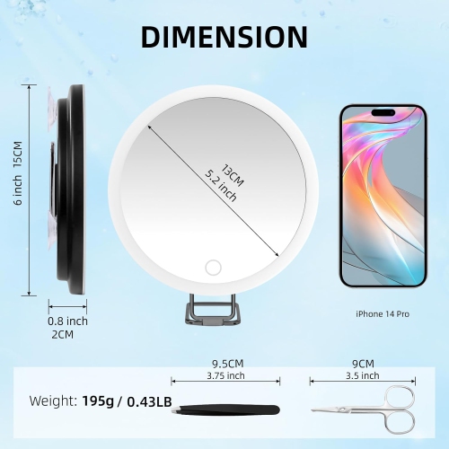 30x Magnifying Mirror with Light,Large 6" Rechargeable Magnifying Makeup Mirror,Travel Mirror with Stand,Magnifying Makeup Mirror 30X Magnification