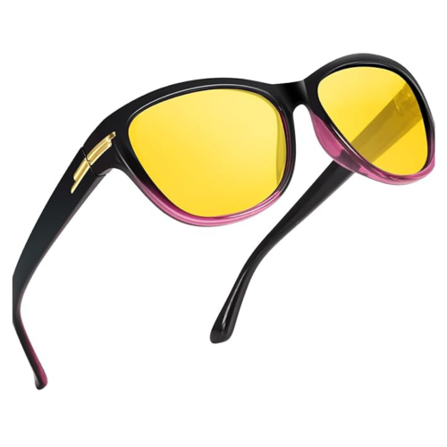 Women’s Night Vision Driving Glasses, Polarized Yellow Tint Anti Glare & Enhanced Vision Eyewear for Nighttime Driving