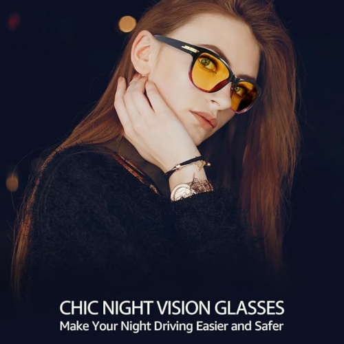 Women’s Night Vision Driving Glasses, Polarized Yellow Tint Anti Glare & Enhanced Vision Eyewear for Nighttime Driving