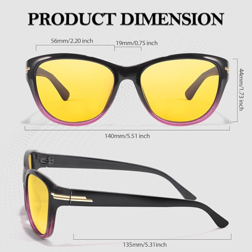 Women’s Night Vision Driving Glasses, Polarized Yellow Tint Anti Glare & Enhanced Vision Eyewear for Nighttime Driving