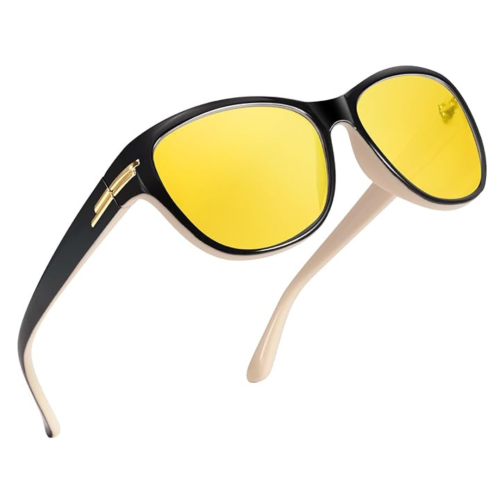 Women’s Night Vision Driving Glasses, Polarized Yellow Tint Anti Glare & Enhanced Vision Eyewear for Nighttime Driving