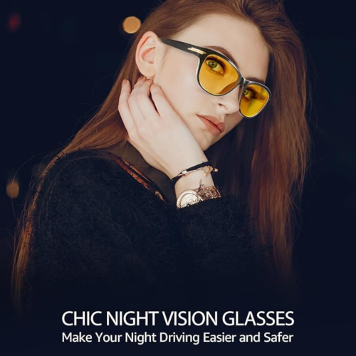 Women’s Night Vision Driving Glasses, Polarized Yellow Tint Anti Glare & Enhanced Vision Eyewear for Nighttime Driving