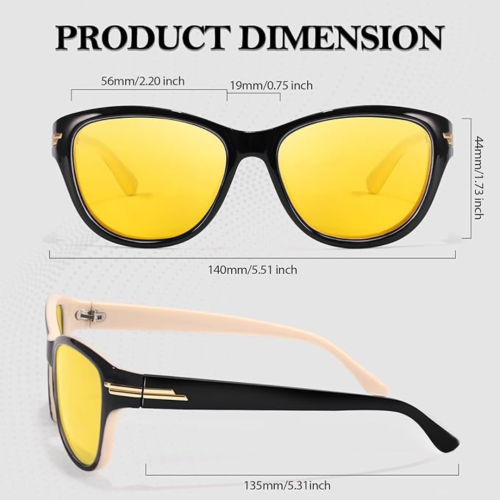 Women’s Night Vision Driving Glasses, Polarized Yellow Tint Anti Glare & Enhanced Vision Eyewear for Nighttime Driving