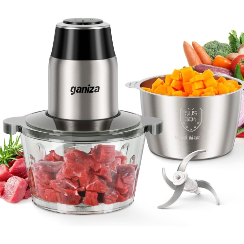 Ganiza Electric Food Chopper with Meat Grinder & Vegetable Chopper - Silver