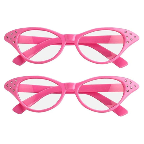 2 Pack Cat Eye Retro Costume Dress Up Hip Hop Rhinestone Glasses, Cat Eye Eyeglasses for Halloween Christmas