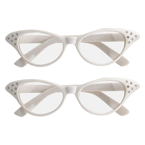 2 Pack Cat Eye Retro Costume Dress Up Hip Hop Rhinestone Glasses, Cat Eye Eyeglasses for Halloween Christmas