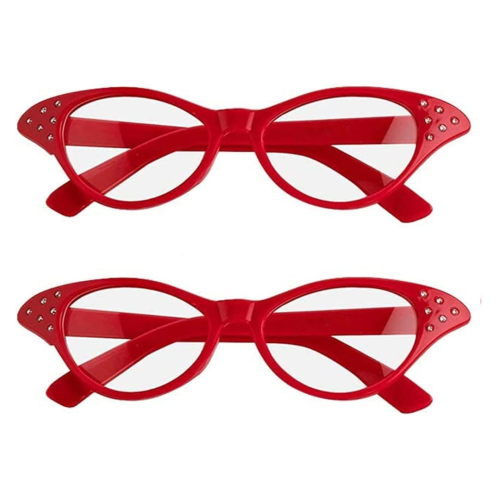 2 Pack Cat Eye Retro Costume Dress Up Hip Hop Rhinestone Glasses, Cat Eye Eyeglasses for Halloween Christmas