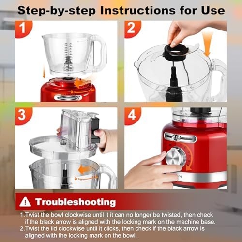 Homtone 16 Cup Food Processor - Red