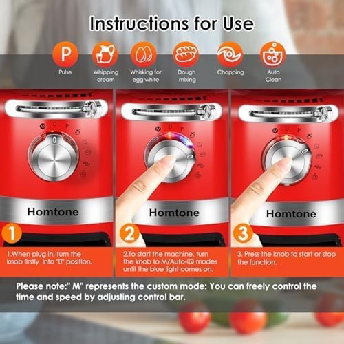 Homtone 16 Cup Food Processor - Red