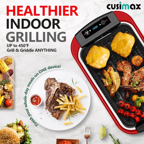 Indoor Grill, CUSIMAX Smokeless Grill Indoor, Electric Grill Griddle