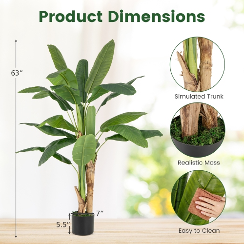 Gymax 5.3 FT Tall Bird of Paradise Artificial Plant Large Fake Tropical Palm Tree