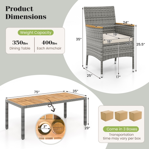 Gymax 9 Pieces Patio PE Wicker Dining Set Outdoor Acacia Wood Table & Chairs