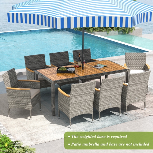 Gymax 9 Pieces Patio PE Wicker Dining Set Outdoor Acacia Wood Table & Chairs