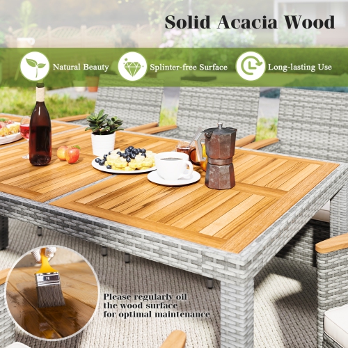 Gymax 9 Pieces Patio PE Wicker Dining Set Outdoor Acacia Wood Table & Chairs