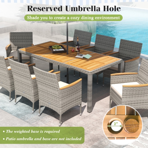 Gymax 9 Pieces Patio PE Wicker Dining Set Outdoor Acacia Wood Table & Chairs