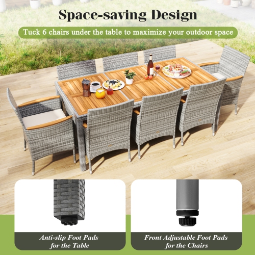 Gymax 9 Pieces Patio PE Wicker Dining Set Outdoor Acacia Wood Table & Chairs