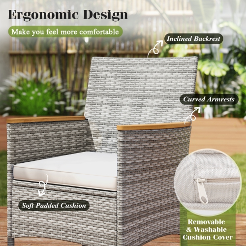 Gymax 9 Pieces Patio PE Wicker Dining Set Outdoor Acacia Wood Table & Chairs