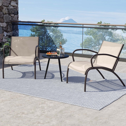 Gymax 3 Piece Patio Chair Set w/ Curved Fabric Seat Round Coffee Table for Backyard