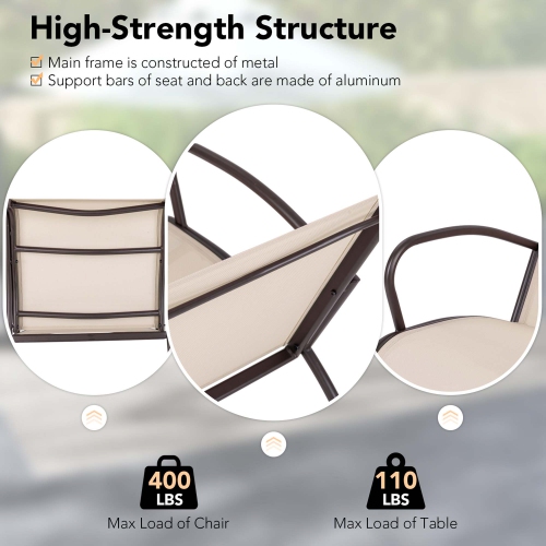 Gymax 3 Piece Patio Chair Set w/ Curved Fabric Seat Round Coffee Table for Backyard