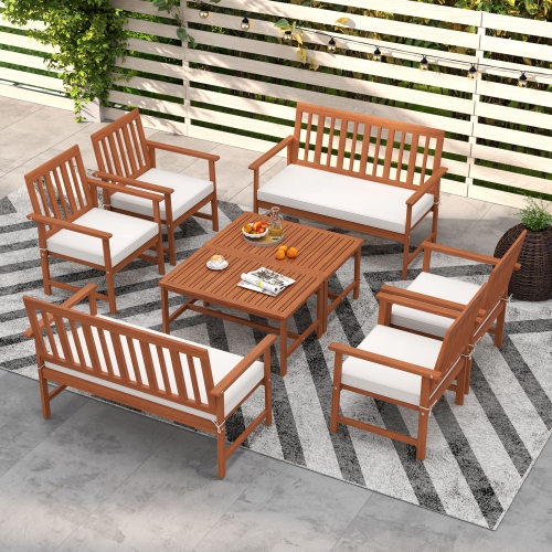 Gymax 8-Piece Acacia Wood Patio Conversation Set Outdoor Furniture Set w/ 4 Armchairs