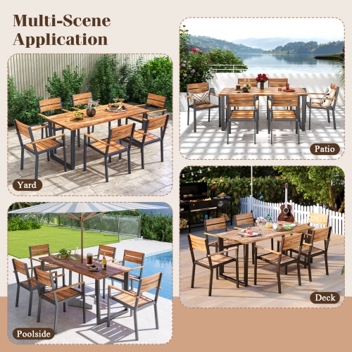 Gymax 7 Piece Patio Dining Set 69'' Rectangle Table w/ 6 Stackable Chairs