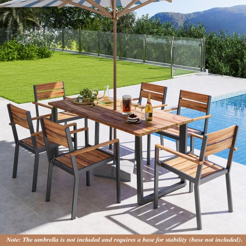 Gymax 7 Piece Patio Dining Set 69'' Rectangle Table w/ 6 Stackable Chairs