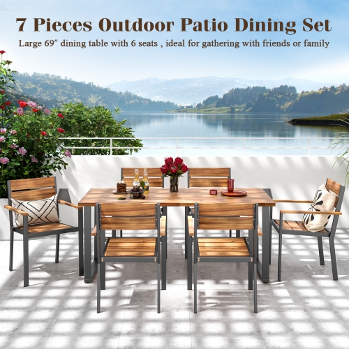 Gymax 7 Piece Patio Dining Set 69'' Rectangle Table w/ 6 Stackable Chairs