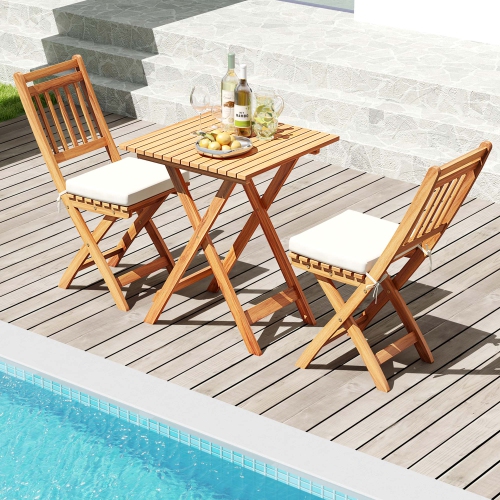 Gymax 3-Piece Folding Bistro Set w/ Removable Seat Cushions Outdoor Table & Chairs