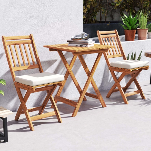 Gymax 3-Piece Folding Bistro Set w/ Removable Seat Cushions Outdoor Table & Chairs