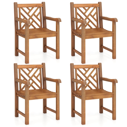 GYMAX  4 PCs Teak Wood Patio Dining Chair Outdoor Armchair W/ Slatted Seat & Solid Legs